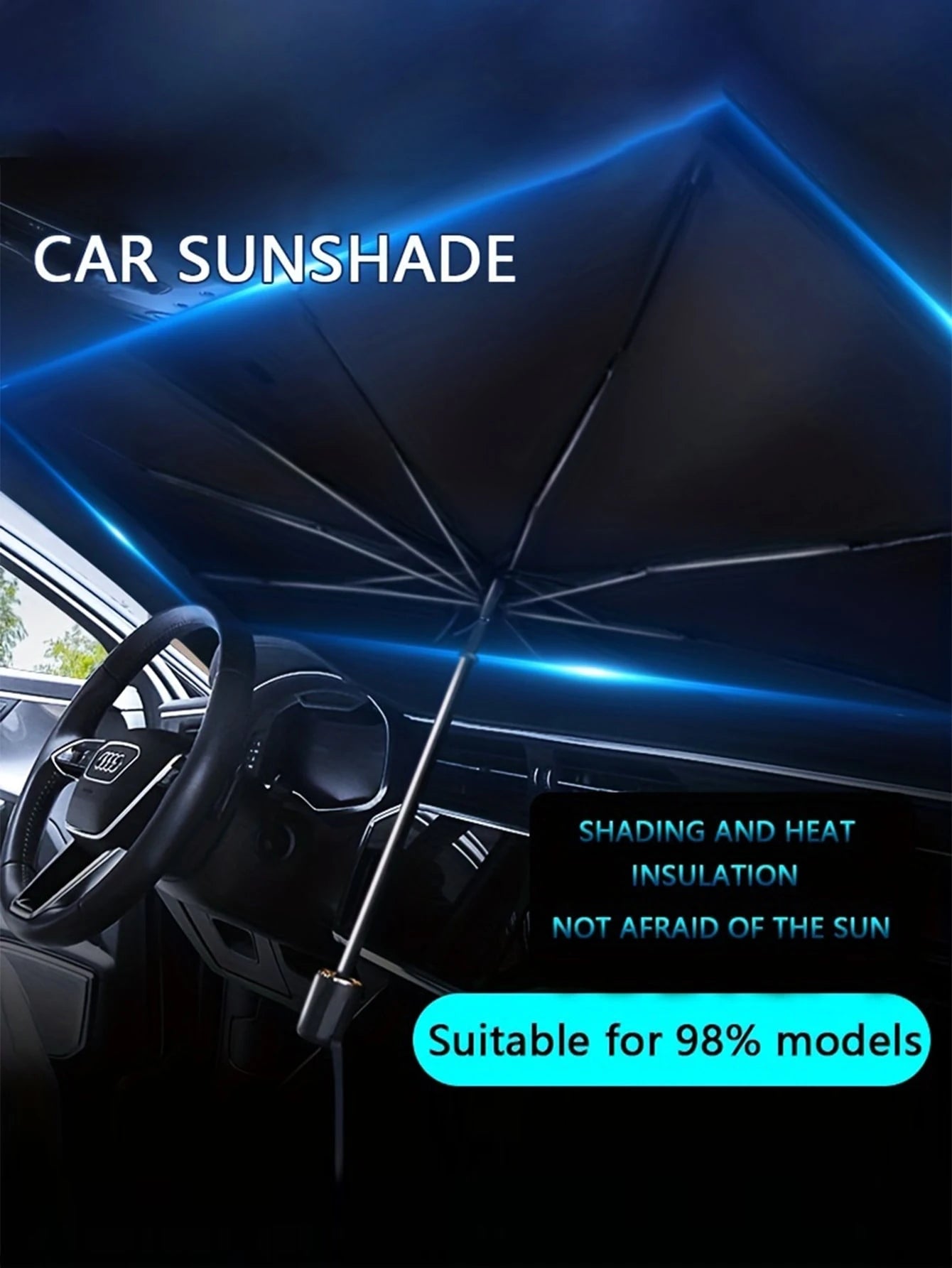 1pc Sun Protection Car Umbrella For Summer Foldable Reflective Sunshade Umbrella For Car Windshield, Queen-Size UV Protector Sun Blind Umbrella Suitable For All Sizes Of Car Windshields Thick Titanium