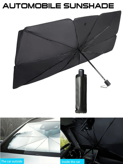 1pc Sun Protection Car Umbrella For Summer Foldable Reflective Sunshade Umbrella For Car Windshield, Queen-Size UV Protector Sun Blind Umbrella Suitable For All Sizes Of Car Windshields Thick Titanium