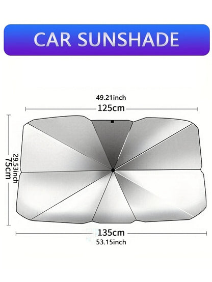1pc Sun Protection Car Umbrella For Summer Foldable Reflective Sunshade Umbrella For Car Windshield, Queen-Size UV Protector Sun Blind Umbrella Suitable For All Sizes Of Car Windshields Thick Titanium