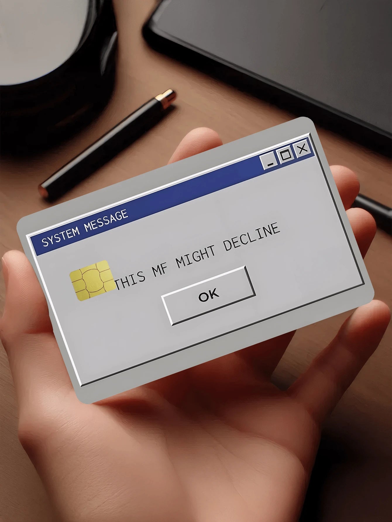 1pc System Pop-Up Official Credit Card Sticker Privacy Protection Card Skin, Funny Holiday Gift PVC Material Anti-Fingerprint Anti-Scratch Wear-Resistant Card Sleeve, Suitable For Couples, Small Chip