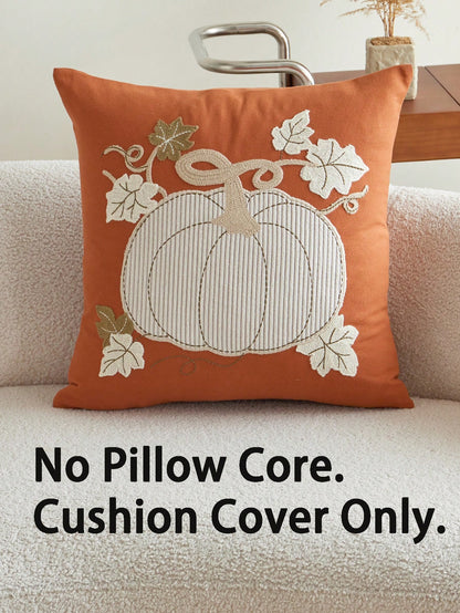 1pc Thanksgiving Orange Pumpkin Embroidered Pillow Case, Suitable For Indoor Decor, Thanksgiving Decoration, All Season Pillow Case, Without Insert