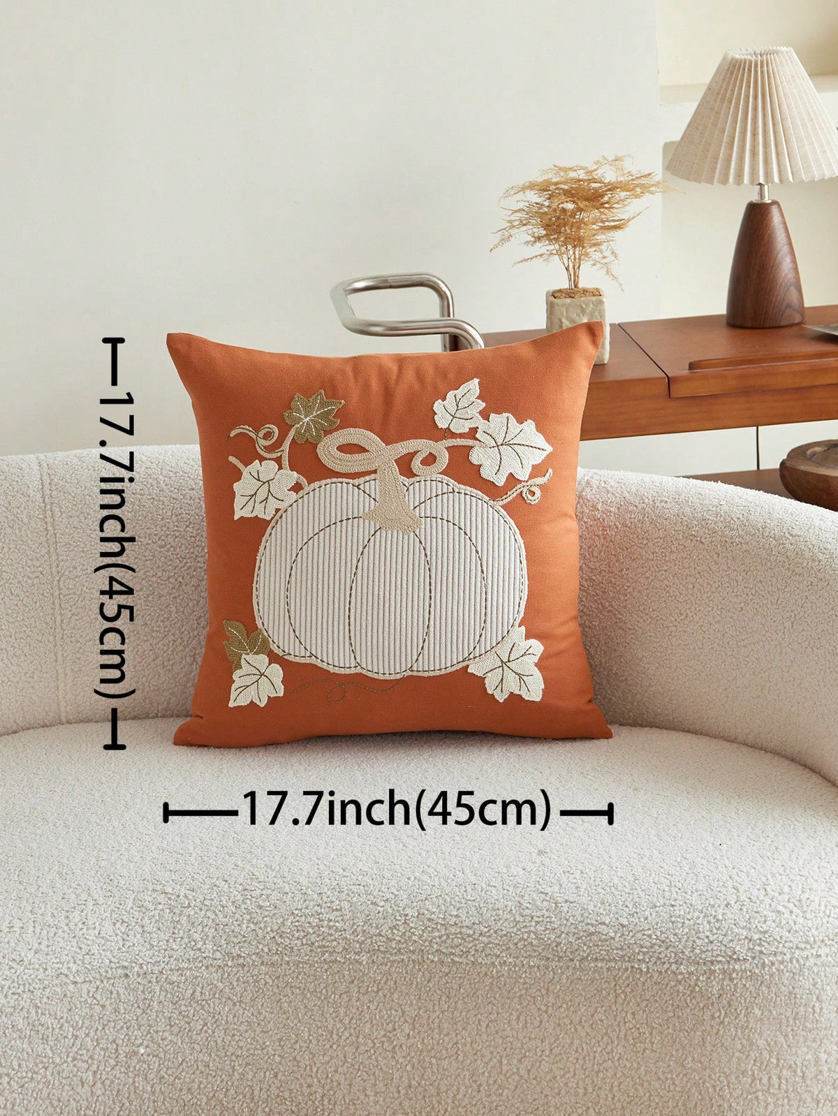 1pc Thanksgiving Orange Pumpkin Embroidered Pillow Case, Suitable For Indoor Decor, Thanksgiving Decoration, All Season Pillow Case, Without Insert