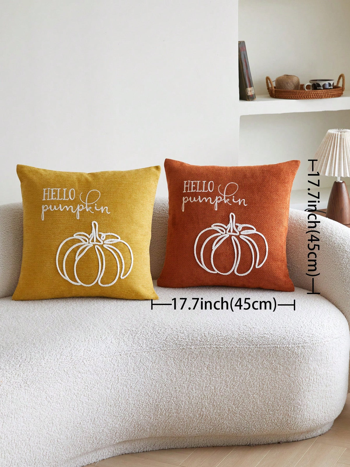 1pc Thanksgiving Orange Pumpkin Embroidered Pillow Case, Thanksgiving Hello Pumpkin Pillow Cover, Suitable For Indoor Decoration, Thanksgiving Decor, All-Season Pillow Case, Without Insert