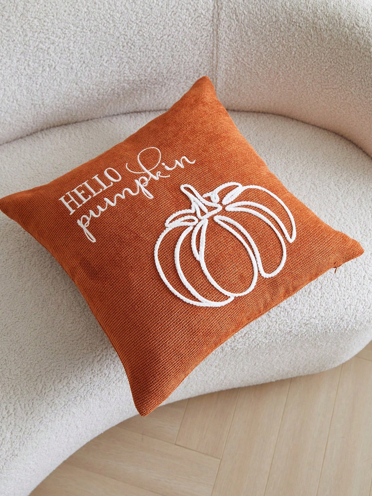 1pc Thanksgiving Orange Pumpkin Embroidered Pillow Case, Thanksgiving Hello Pumpkin Pillow Cover, Suitable For Indoor Decoration, Thanksgiving Decor, All-Season Pillow Case, Without Insert