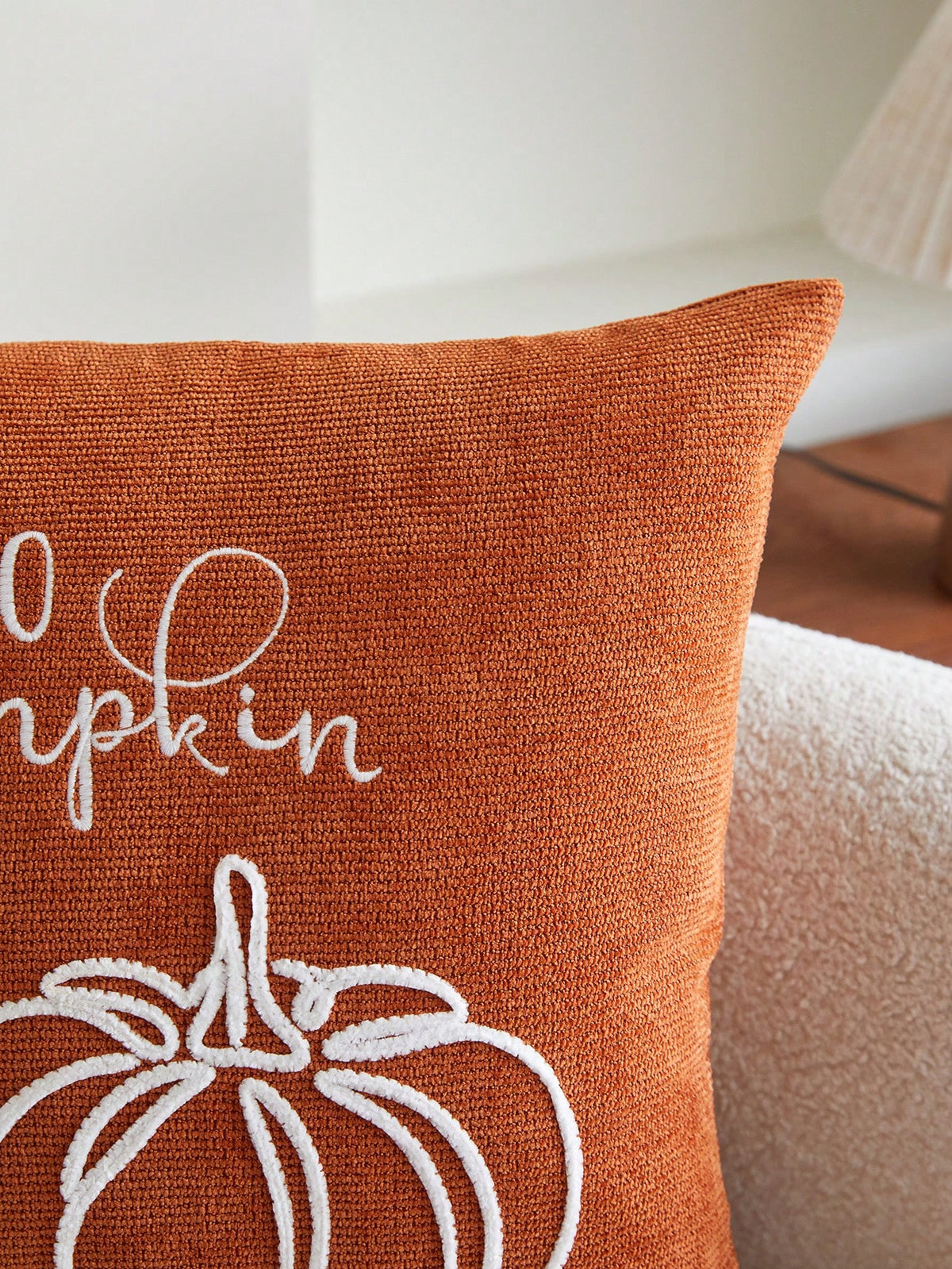 1pc Thanksgiving Orange Pumpkin Embroidered Pillow Case, Thanksgiving Hello Pumpkin Pillow Cover, Suitable For Indoor Decoration, Thanksgiving Decor, All-Season Pillow Case, Without Insert