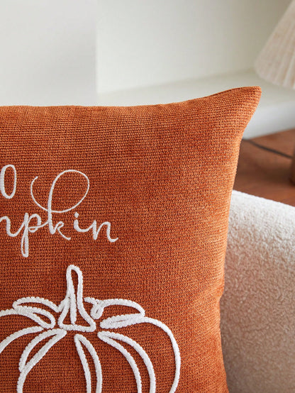 1pc Thanksgiving Orange Pumpkin Embroidered Pillow Case, Thanksgiving Hello Pumpkin Pillow Cover, Suitable For Indoor Decoration, Thanksgiving Decor, All-Season Pillow Case, Without Insert
