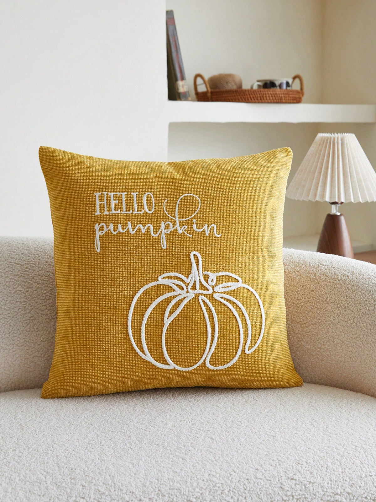 1pc Thanksgiving Orange Pumpkin Embroidered Pillow Case, Thanksgiving Hello Pumpkin Pillow Cover, Suitable For Indoor Decoration, Thanksgiving Decor, All-Season Pillow Case, Without Insert