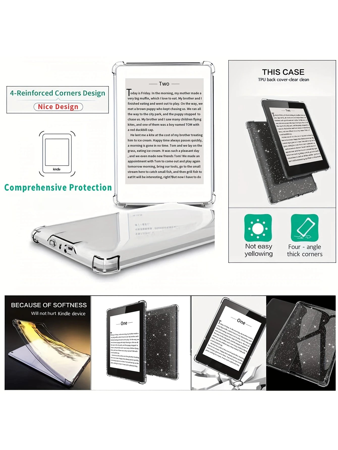 1pc Transparent Glitter Protective Case, Compatible With 6.8" Kindle Paperwhite (11th Gen, 2021)/ 6" Kindle (11th Gen, 2022)/ Kindle (11th Gen, 2024 Release) (6")/ Kindle 10th Gen (2018), Shockproo