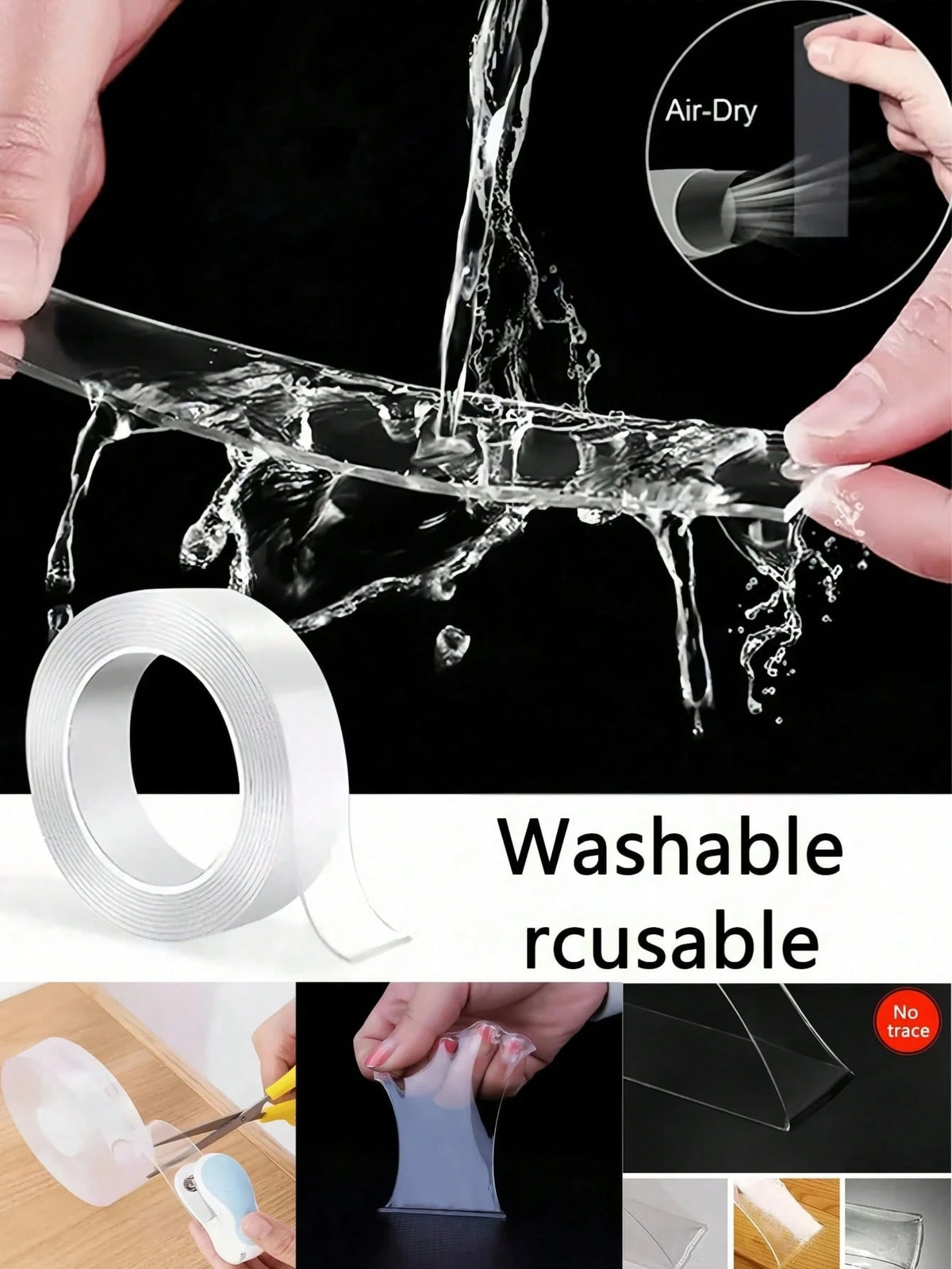 1pc Transparent Nano Double-Sided Adhesive Tape, Strong Adhesive No Drill Fixing Sticker, Suitable For DIY Crafts, Car Decor, Toys, Home & Office Daily Use