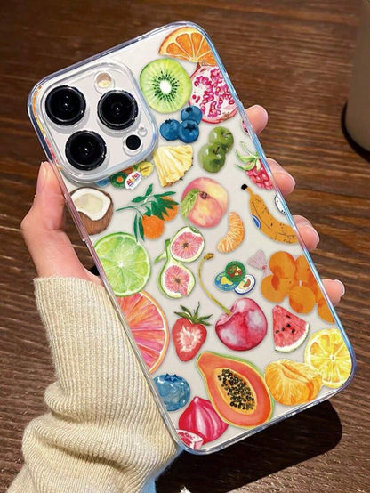 1PC Transparent TPU Full Coverage Fruit Pattern Anti-Fall Anti-Fingerprint Phone Case With Camera Protection Compatible With IPhone Waterproof Shockproof Scratch Resistant