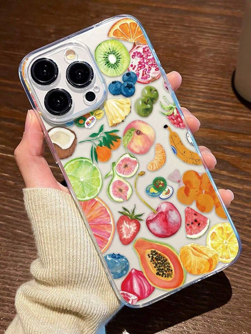 1PC Transparent TPU Full Coverage Fruit Pattern Anti-Fall Anti-Fingerprint Phone Case With Camera Protection Compatible With IPhone Waterproof Shockproof Scratch Resistant