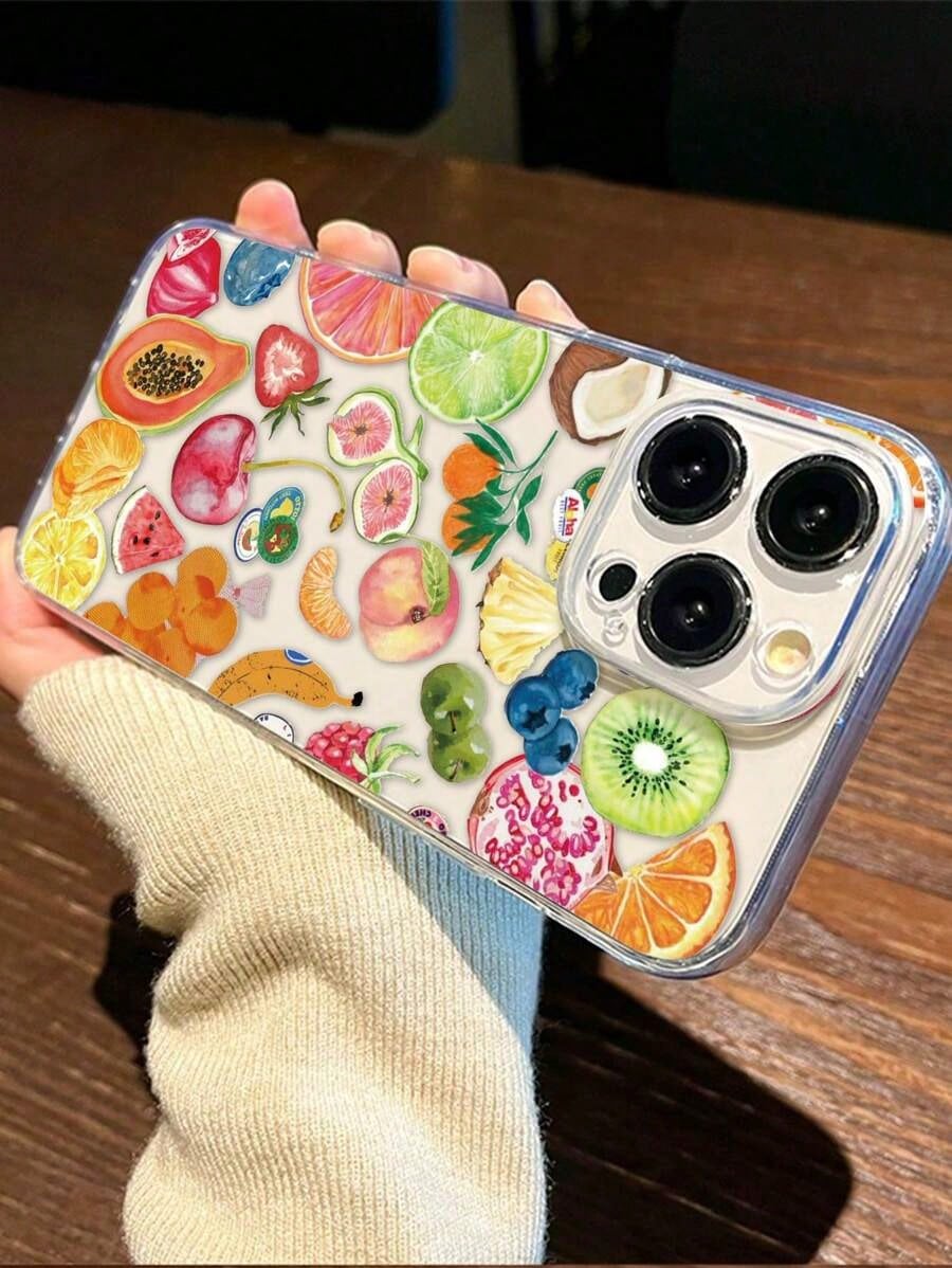 1PC Transparent TPU Full Coverage Fruit Pattern Anti-Fall Anti-Fingerprint Phone Case With Camera Protection Compatible With IPhone Waterproof Shockproof Scratch Resistant