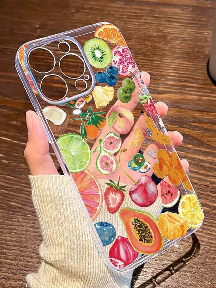 1PC Transparent TPU Full Coverage Fruit Pattern Anti-Fall Anti-Fingerprint Phone Case With Camera Protection Compatible With IPhone Waterproof Shockproof Scratch Resistant