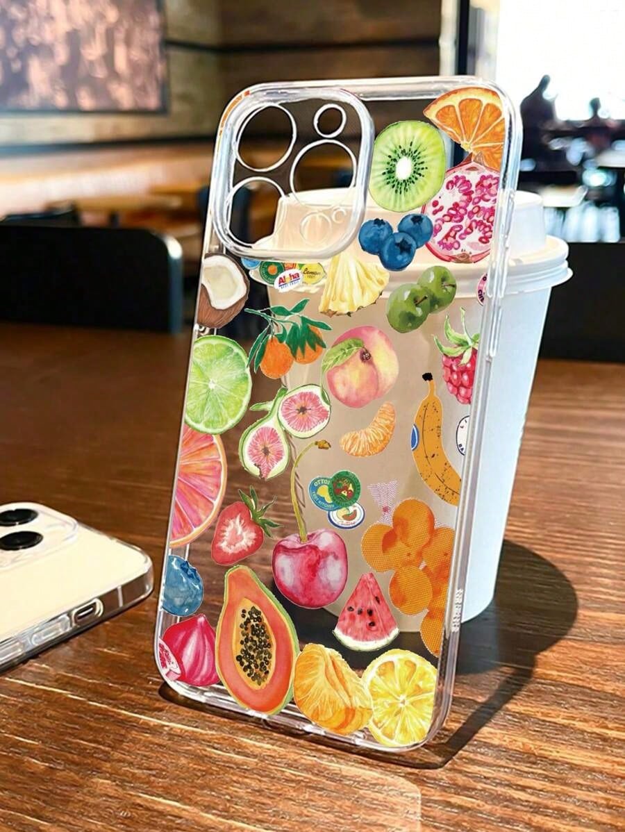 1PC Transparent TPU Full Coverage Fruit Pattern Anti-Fall Anti-Fingerprint Phone Case With Camera Protection Compatible With IPhone Waterproof Shockproof Scratch Resistant
