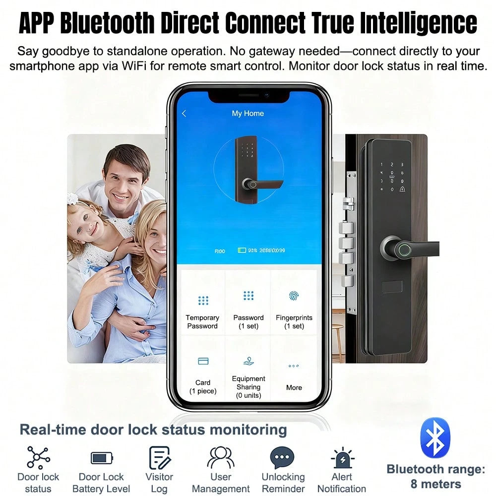 1Pc TTLock Smart Door Lock, Fingerprint Keypad RFID Card Multi Unlock Electronic Security Lock With App Remote Control For Home Front Door