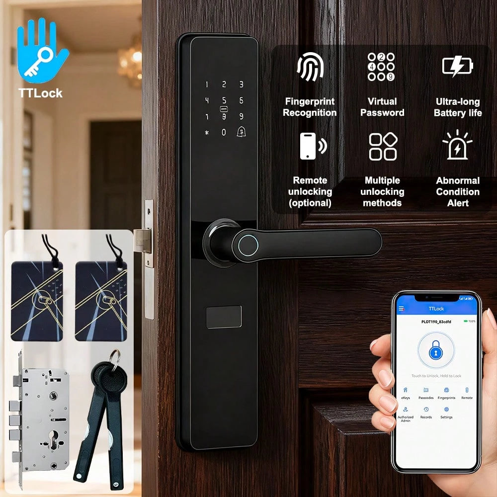 1Pc TTLock Smart Door Lock, Fingerprint Keypad RFID Card Multi Unlock Electronic Security Lock With App Remote Control For Home Front Door