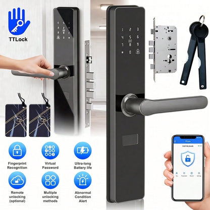 1Pc TTLock Smart Door Lock, Fingerprint Keypad RFID Card Multi Unlock Electronic Security Lock With App Remote Control For Home Front Door