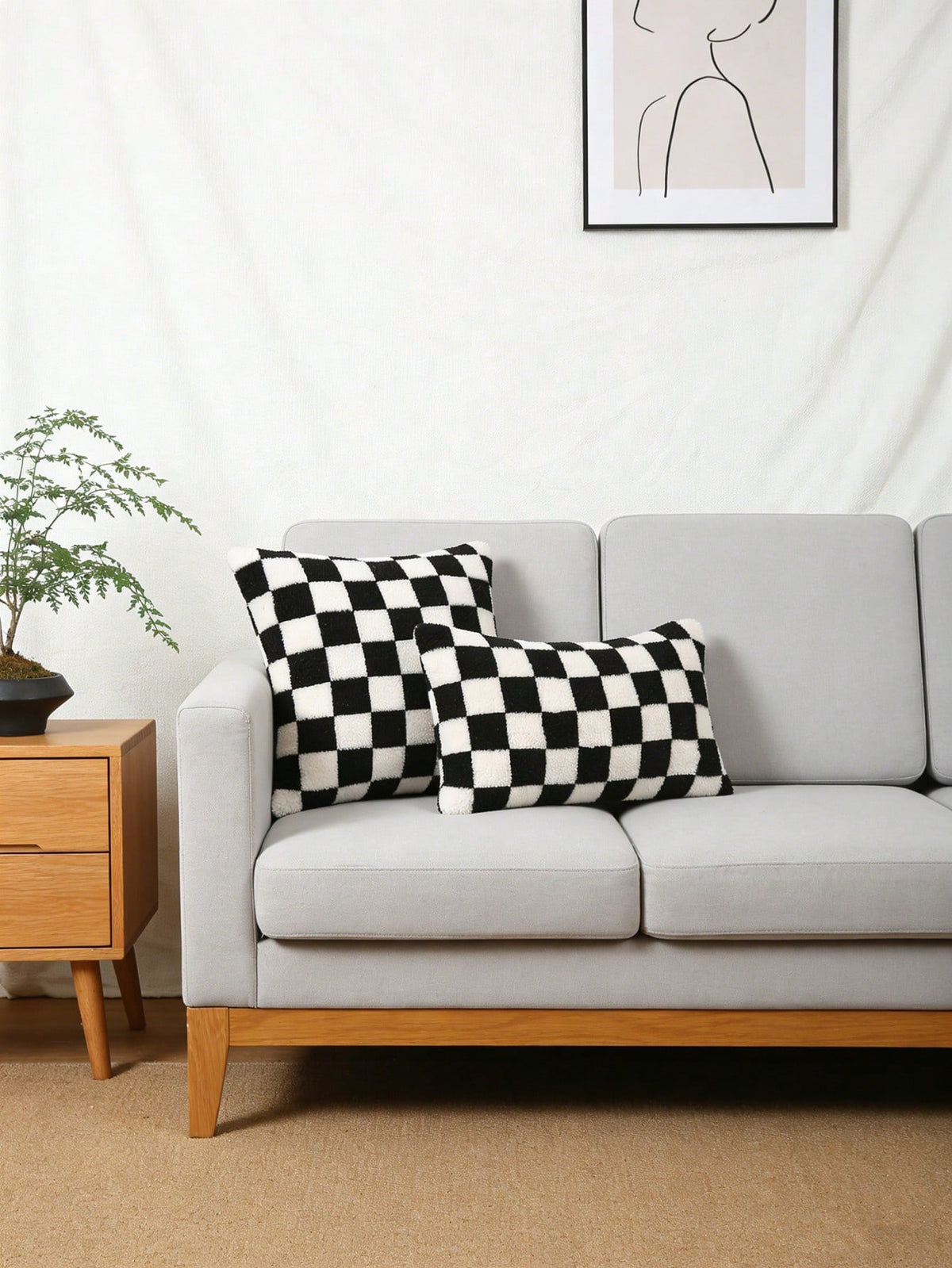 1pc Two Tone Cushion Cover Without Filler, Simple Throw Pillow Case, For Sofa, Living Room