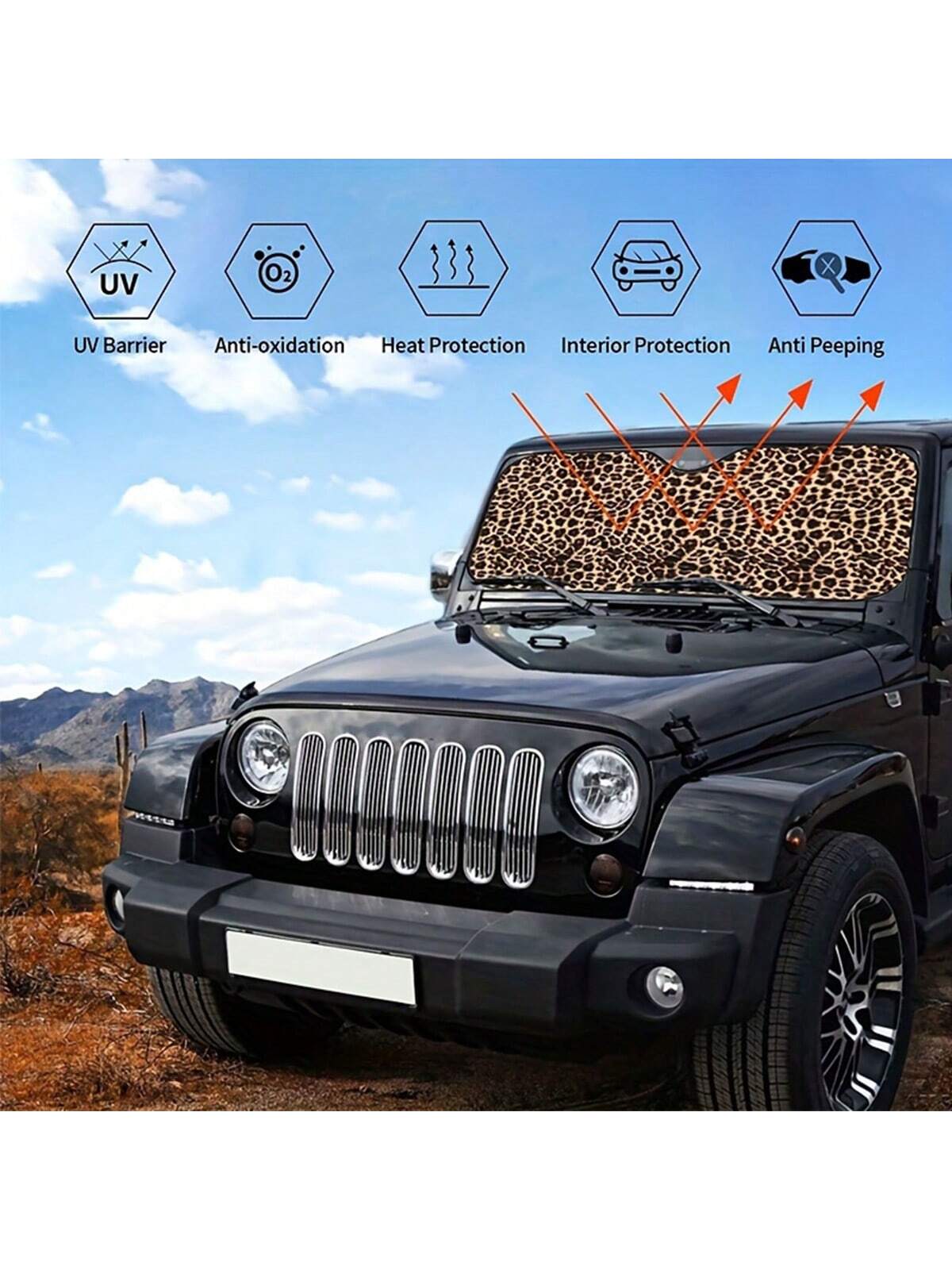 1pc Unique Leopard Pattern Printed Car Windshield Sunshade, Vehicle Sun Protection Shield UV Reflector To Keep Car Cool