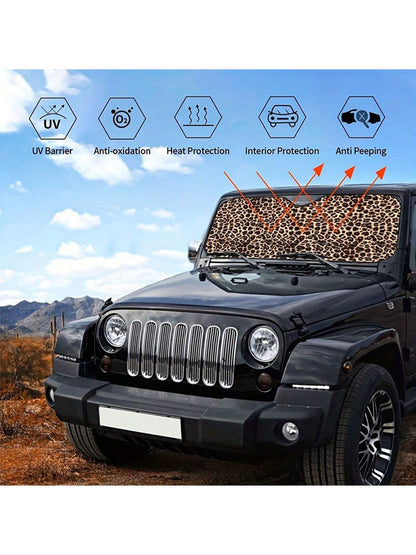 1pc Unique Leopard Pattern Printed Car Windshield Sunshade, Vehicle Sun Protection Shield UV Reflector To Keep Car Cool