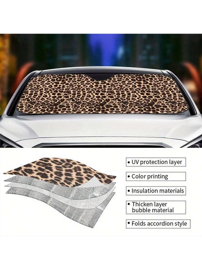 1pc Unique Leopard Pattern Printed Car Windshield Sunshade, Vehicle Sun Protection Shield UV Reflector To Keep Car Cool