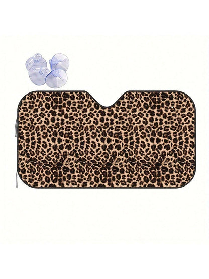 1pc Unique Leopard Pattern Printed Car Windshield Sunshade, Vehicle Sun Protection Shield UV Reflector To Keep Car Cool