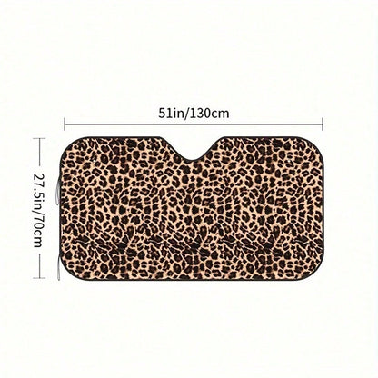 1pc Unique Leopard Pattern Printed Car Windshield Sunshade, Vehicle Sun Protection Shield UV Reflector To Keep Car Cool