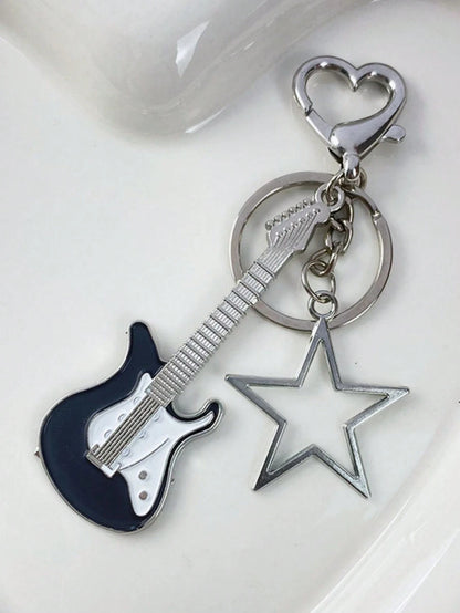 1pc Unisex Y2K Guitar Pentagram Keychain, Vintage Hipster Sweet Cool Bag/Car Pendant