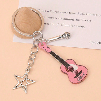 1pc Unisex Y2K Guitar Pentagram Keychain, Vintage Hipster Sweet Cool Bag/Car Pendant