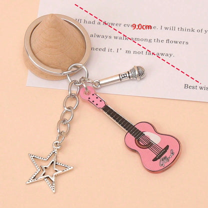 1pc Unisex Y2K Guitar Pentagram Keychain, Vintage Hipster Sweet Cool Bag/Car Pendant