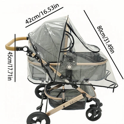 1pc Universal Travel Windproof Breathable Baby Stroller Rain Cover, Transparent Baby Stroller Rain Cover, Baby Stroller Accessories, Suitable For Rainy Days
