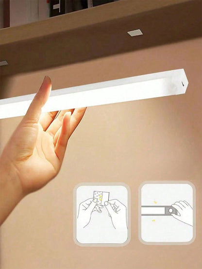 1pc USB Rechargeable Motion Sensor Night Light, Warm/White Cabinet Light Wireless Motion Sensor LED Strip Light, LED Long Sensing Lamp, Bedroom Reading Light Rechargeable Magnetic Night Light, Lightin
