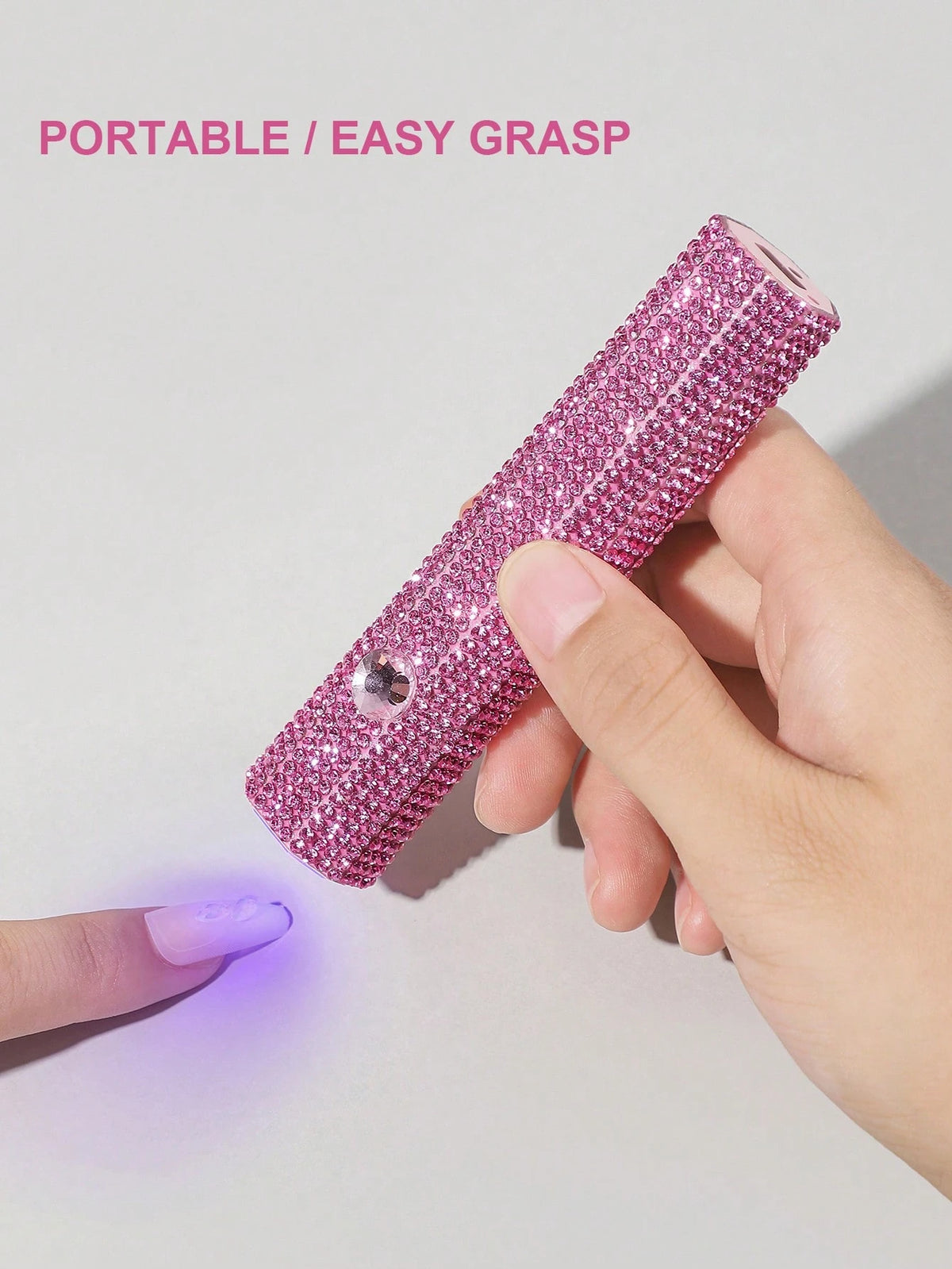 1pc USB Rechargeable Nail Lamp, Pink Diamond UV LED Manicure Light, Mini Portable Nail Gel Curing Lamp, White Diamond Nail Art Light, Wearable Nail Dryer, UV Nail Lamp, Hexagonal Diamond Design Nail L