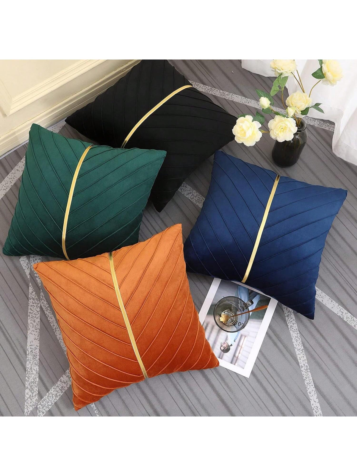 1pc Velvet Gold Shiny Diagonal Stripe Pillowcase, Square Cushion Cover, Holiday Home Pillow Decor, Soft Comfortable Fabric, Modern Decorative Sofa, Home Bedroom, Dorm Use