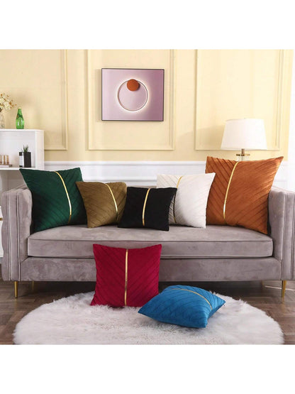 1pc Velvet Gold Shiny Diagonal Stripe Pillowcase, Square Cushion Cover, Holiday Home Pillow Decor, Soft Comfortable Fabric, Modern Decorative Sofa, Home Bedroom, Dorm Use