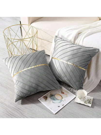 1pc Velvet Gold Shiny Diagonal Stripe Pillowcase, Square Cushion Cover, Holiday Home Pillow Decor, Soft Comfortable Fabric, Modern Decorative Sofa, Home Bedroom, Dorm Use