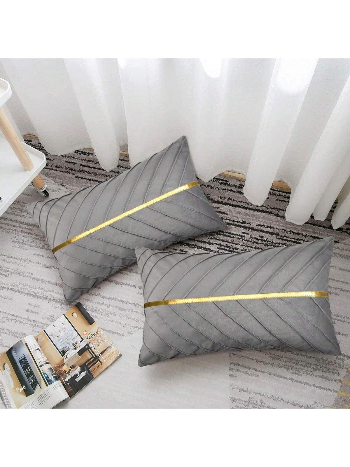 1pc Velvet Gold Shiny Diagonal Stripe Pillowcase, Square Cushion Cover, Holiday Home Pillow Decor, Soft Comfortable Fabric, Modern Decorative Sofa, Home Bedroom, Dorm Use