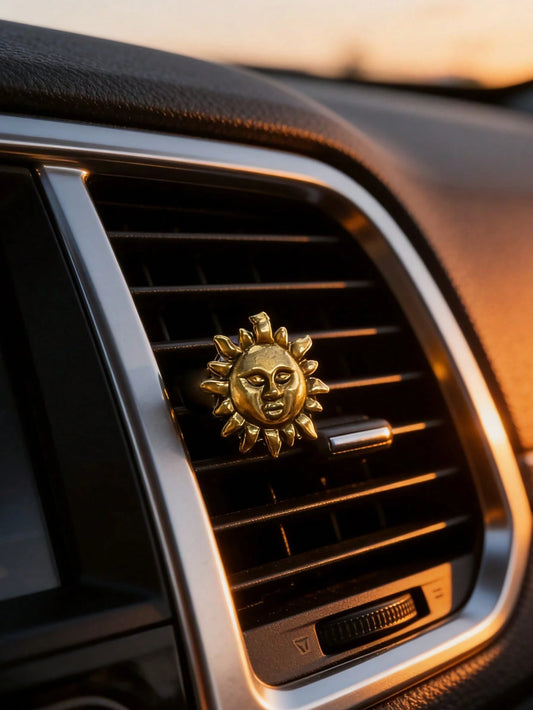 1pc Vintage Gold Sunface Car Air Vent Decor, Personalized Car Air Conditioning Accessory