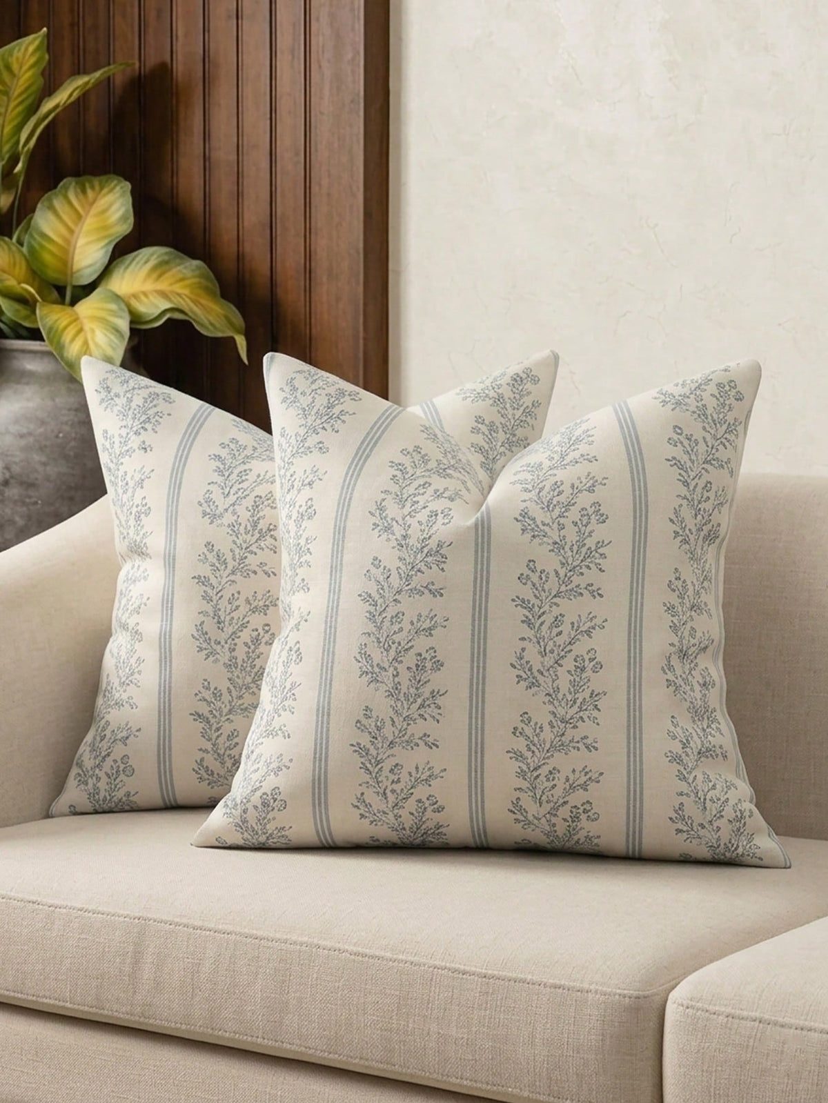 1pc Vintage Throw Pillow Covers, Striped Floral Pillow Cover Botanical Patterned Decorative Cushion Covers Modern Farmhouse Home Decor For Sofa Couch Bed Living Room