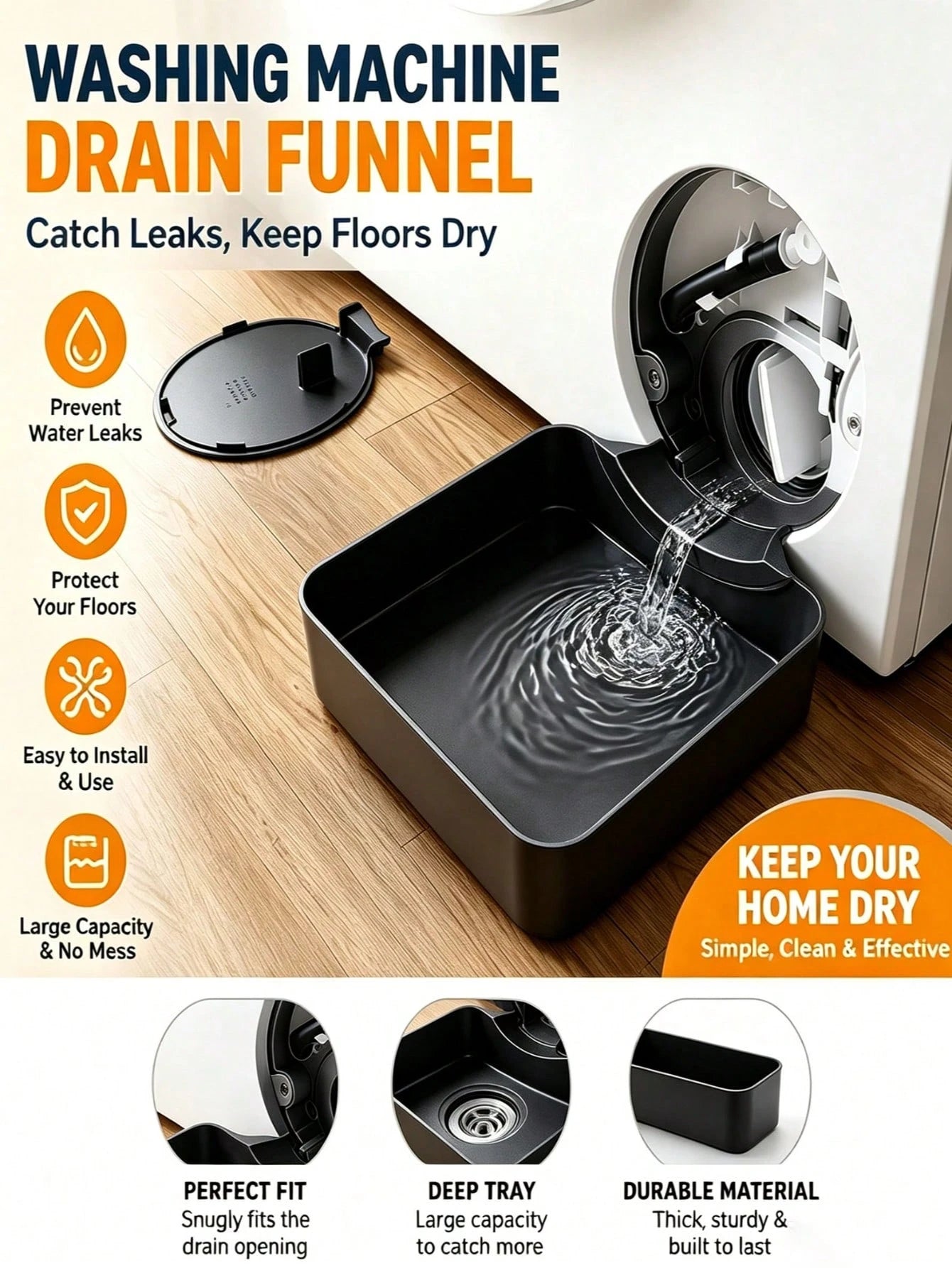 1pc Washing Machine Drain Tray With Opening Rotator, Universal Drainage Design, Ideal Water Collection Pan, Portable Leak-Proof Washer/Dryer Tray, Non-Slip Waterproof Drip Tray With Raised Edges To Pr