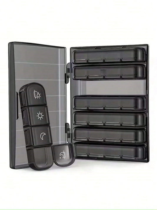1pc Weekly Pill Box, 4 Times Daily, Large Capacity 7-Day Portable Travel Pill Organizer, Light-Proof Pill Box, Suitable For Fish Oil, Vitamins, Nutritional Supplements, Medications