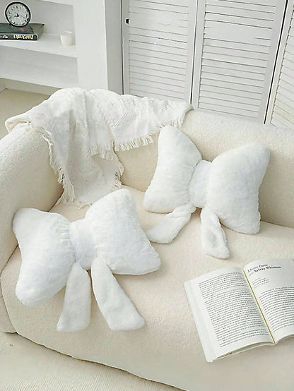 1pc White Bow Decorative Throw Pillow, Soft & Cute, Suitable For Bed, Sofa, Bedroom Decor, Home Decor, Essential For Spring/Summer, Perfect Gift For Holidays, Weddings, Graduations, Birthdays For Fami