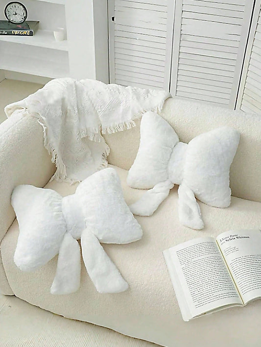 1pc White Bow Decorative Throw Pillow, Soft & Cute, Suitable For Bed, Sofa, Bedroom Decor, Home Decor, Essential For Spring/Summer, Perfect Gift For Holidays, Weddings, Graduations, Birthdays For Fami