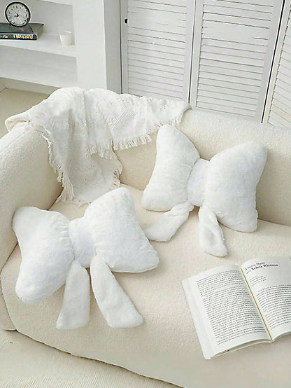 1pc White Bow Decorative Throw Pillow, Soft & Cute, Suitable For Bed, Sofa, Bedroom Decor, Home Decor, Essential For Spring/Summer, Perfect Gift For Holidays, Weddings, Graduations, Birthdays For Fami