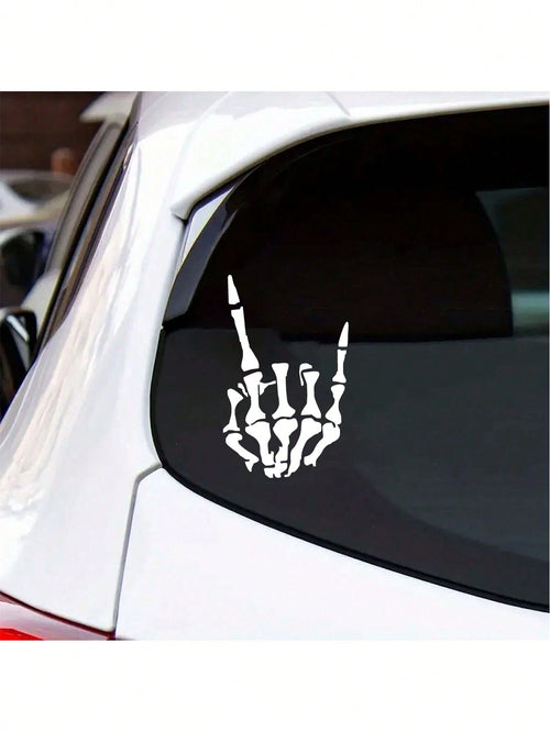 1pc White Rock Skeleton Hand Horn Scratch & Scratch Prevention Car Sticker, Universal Model