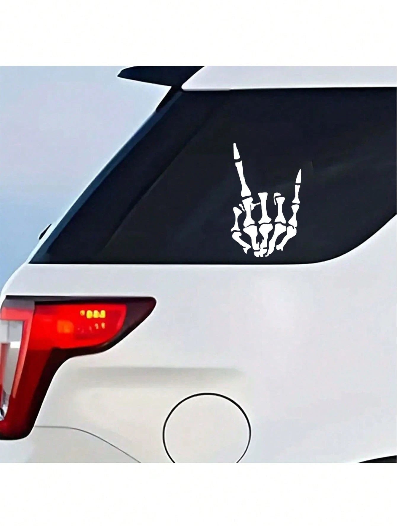 1pc White Rock Skeleton Hand Horn Scratch & Scratch Prevention Car Sticker, Universal Model