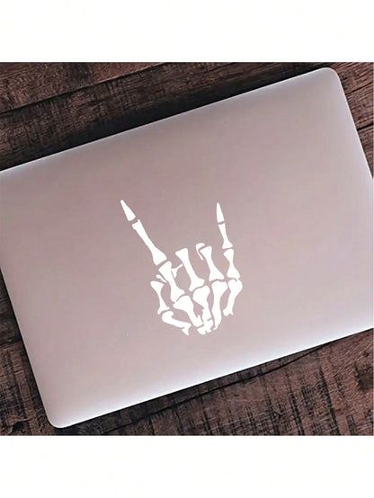 1pc White Rock Skeleton Hand Horn Scratch & Scratch Prevention Car Sticker, Universal Model