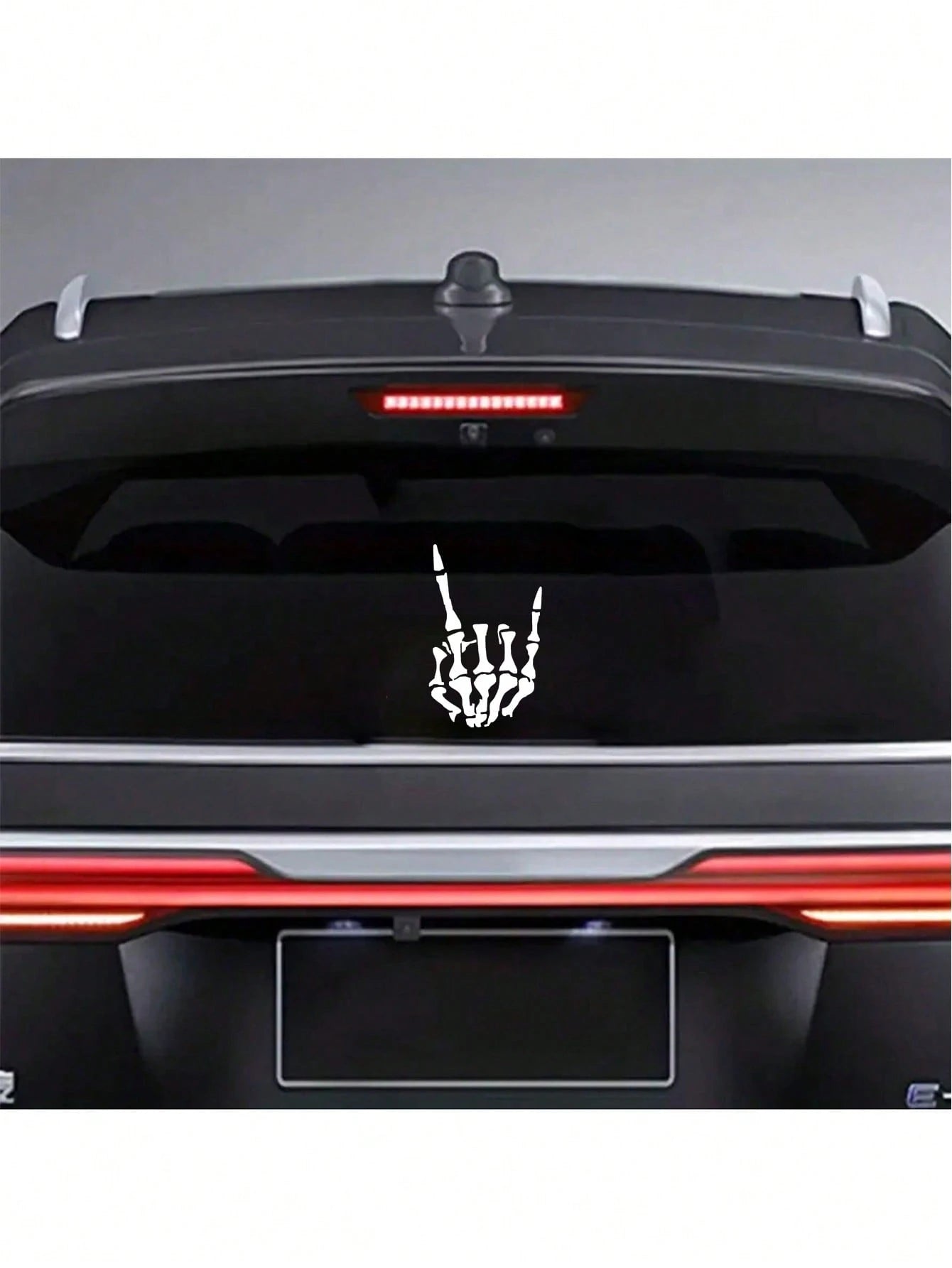 1pc White Rock Skeleton Hand Horn Scratch & Scratch Prevention Car Sticker, Universal Model