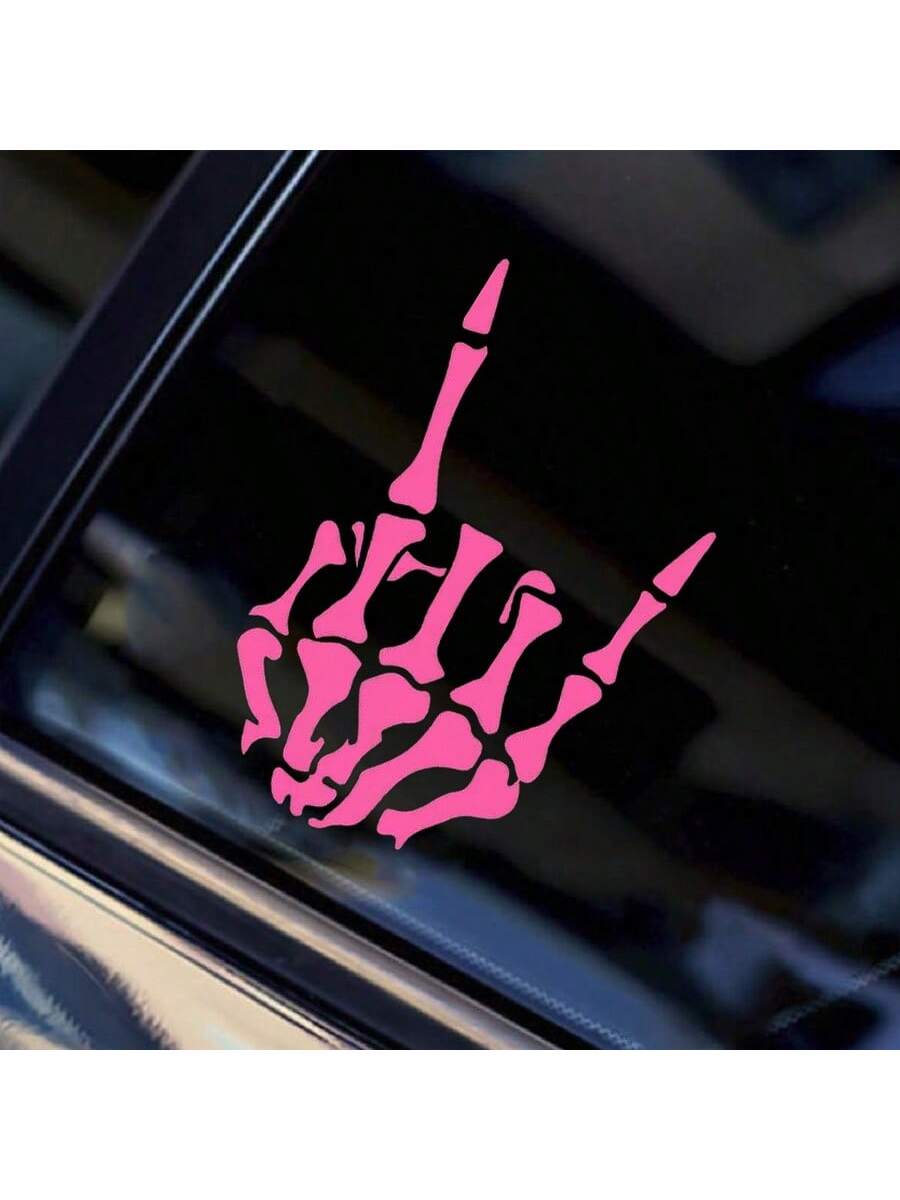 1pc White Rock Skeleton Hand Horn Scratch & Scratch Prevention Car Sticker, Universal Model