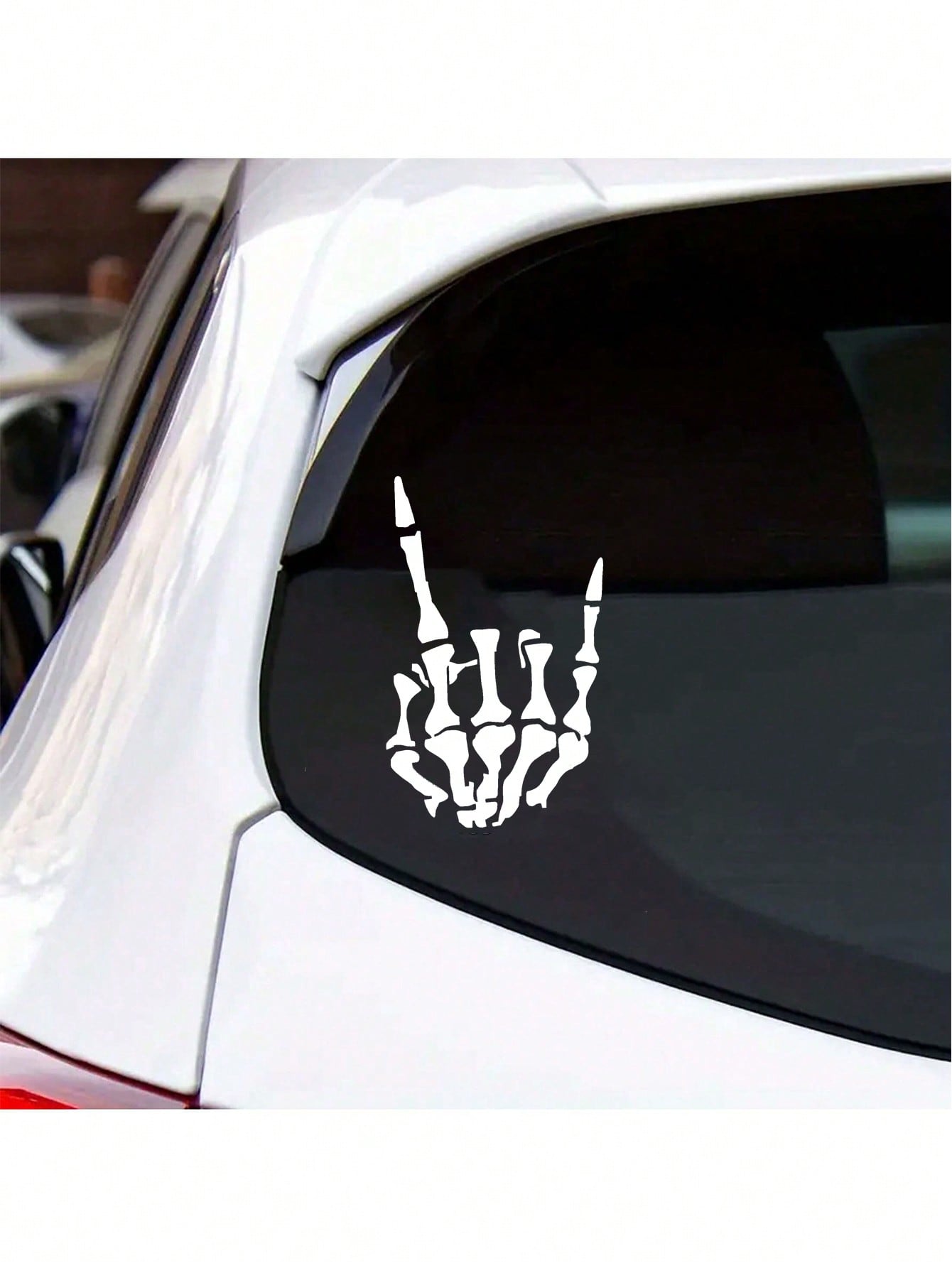 1pc White Rock Skeleton Hand Horn Scratch & Scratch Prevention Car Sticker, Universal Model